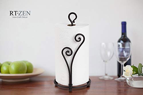 Decorative Heart Shaped Paper Towel Stand Up Holder | Black Stylish Authentic Wrought Iron | Fancy Rod Metal Countertop | Unique & Comfy | Handmade Crafted By Rtzen-Décor #TOP2