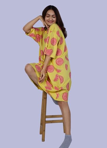 Image of LAMA STORE Women's Printed Oversized T-Shirt Dress, Cotton, 3 /4 Sleeve Length, Casual Loose Fit, Comfort Wear Extra Comfy Oversized Printed Pocket T-Shirt Dress