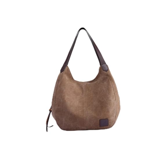 BESPORTBLE Bolso De Lona Vintage Para Mujer Bolso De Hombro Con Asa De Cuero Cierre De Cerrojo Bolso Suave y Casual Para Mamás Color Marrón Gran Capacidad