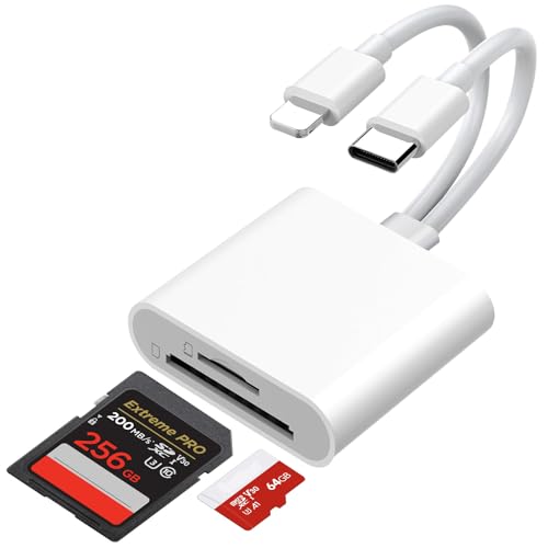 Ticenpe Lettore di schede SD USB C Lightning 2 in 1 per iPhone, iPad, MacBook, Samsung, fotocamera, laptop - Adattatore per schede SD/TF, trasferimento dati 5 Gbps, Plug & Play, compatibile con iOS