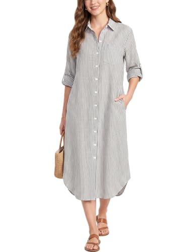 Image of Kuraki Women's Casual Print Button Front Maxi Shirt Dress