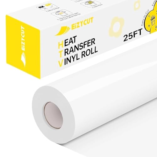 White HTV Heat Transfer Vinyl - Eizycut 12' x 25FT Easy to Cut & Weed...