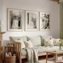 KEMEIQI Stampa su tela con fiori neutri, paesaggi urbani mediterranei, stile country/rustico, poster decorativi per la casa (70x110cmx3/senza cornice)