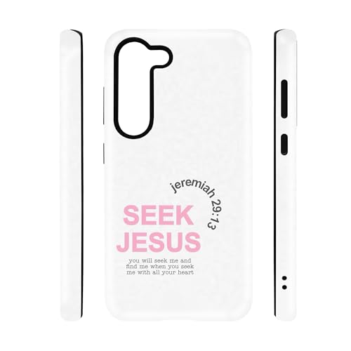 qizjio Christian Bible Verse Seek Jesus Phone Case, Shockproof Protective Cover for Samsung Galaxy S23