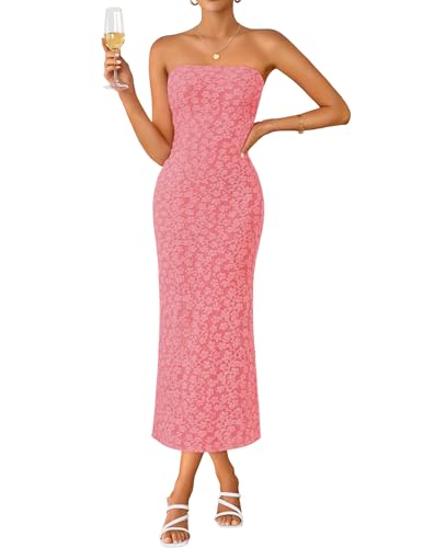 Image of ZESICA Women's 2026 Summer Floral Strapless Bodycon Midi Dress Off Shoulder Beach Formal Cocktail Wedding Guest Long Dresses