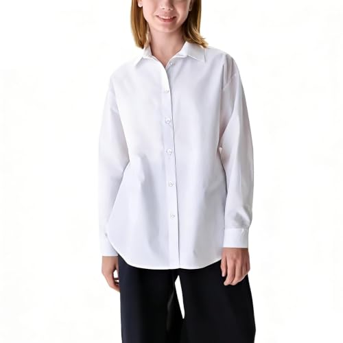 Image of LXEASYGO Girls Casual School Shirt Long Sleeve Blouse Uniform Tops for Children 5-16 Years (UK, Age, 11 Years, 12 Years, Regular, White)