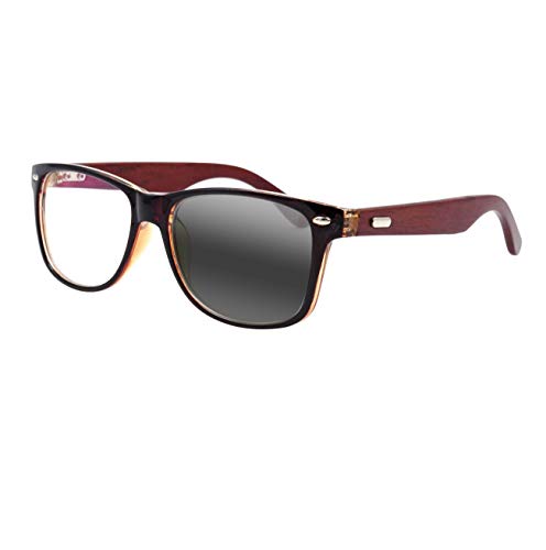 Multifocal Progressive Mens Wooden Rectangular Reading Glasses Photochromic UV Protection