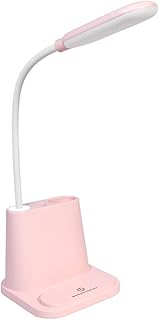 Desk Lamp, LED Study Lamp, 3 Color Modes & Stepless Dimming, Eye-Caring Table Lamp, USB Rechargeable Desk Light with Pen Holde and Phone Holder, Office Lamp with Flexible Gooseneck (Color : Pink)