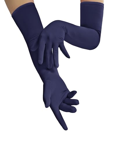 Islis Spandex Stretch Opera Gloves for Cosplay Halloween and Costume Accessories (Navy One Size)