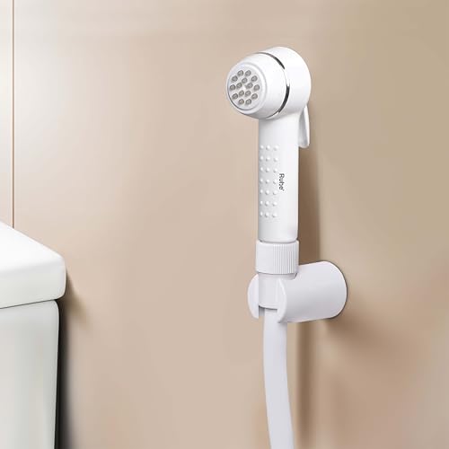 Image of Ruhe Ring White Health Faucet Set for Bathroom /Handheld Jet Spray for Toilet | ABS Health Faucet Hand Spray Gun with ABS 1 Meter Ultra Flexible Hose Pipe and Wall Hook /Holder | White Color