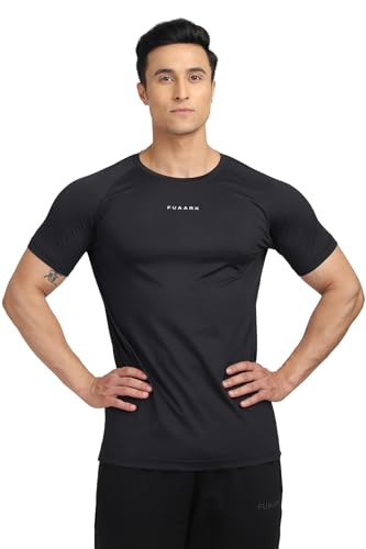 Image of FUAARK Sleek Round Neck Half Sleeves Slim Fit Active Wear Sports and Gym Tshirt for Men (Black, S)