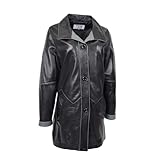 Divergent Retail Womens Real Leather Coat 3/4 Length Classic Parka Style Jacket Elara Size 20 3XL Black/Grey Trim