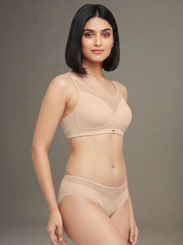 Image of SOIE Women's Full Coverage Padded Bra and Mid Rise Brief with Lace Detailing