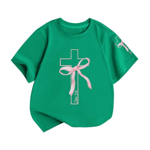 Image of Girls Cute Christian Shirts Kids Pink Bow Shirt Jesus God Faith Tshirts Aesthetic Cross Bible Verse Graphic Tee Tops