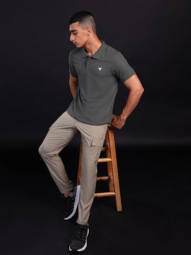 Image of TECHNOSPORT Men's Solid Slim Fit Polo Collar T-Shirt MATPIQ Half Sleeve Button Polyester for Gym Running Workout UPF50+ Anti Odour