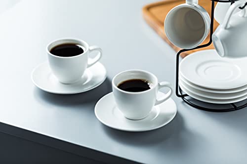 Yhosseun Espresso Cups And Saucers With Metal Stand, Porcelain Demitasse Cups Set For Espresso, Latte, Cafe Mocha, Cappuccino And Tea, 3 Ounce, Set Of 6, White #TOP6