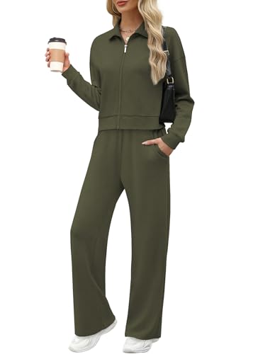 Image of XIEERDUO Lounge Sets for Women 2025 Sweatsuit 2 Piece Outfits Sweatshirt Wide Leg Sweatpant Tracksuit Matching Set