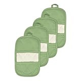 Ritz Royale Collection 100% Cotton Terry Cloth Mitz, Dual-Function Pot Holder/Oven Mitt Set, 4-Pack, Cactus Green
