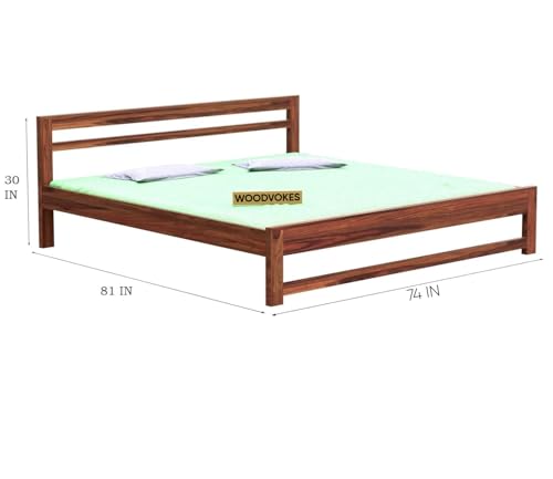 Image of Sheesham Wood Bed Without Storage Solid Wooden Cot Double Bed Furniture Elegant and Functional Bedroom Living Room Home Palang (Honey, King)