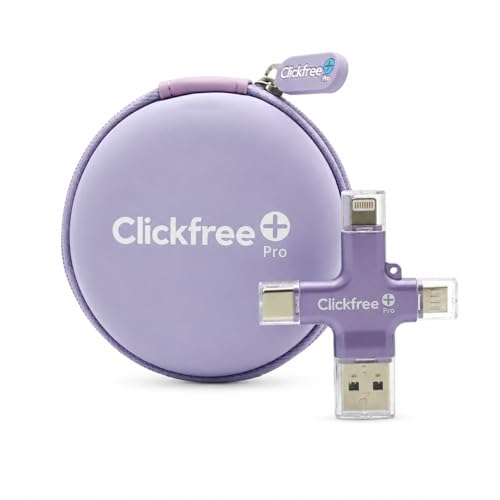 Clickfree Pro 128GB 4-in-1 Photo & Video Backup Device for iPhone Android iPad & Mac Includes Photo Book Voucher + Unlimited AI Credits (Lilac)