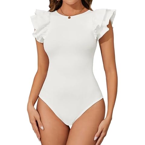 Tuopuda Women's Ruffle Sleeve Bodysuit Cover