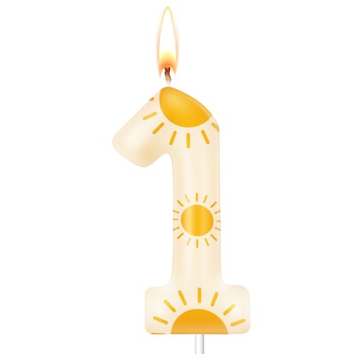 Lounsweer Sun Birthday Candle First Trip Around the Sun Number 1 Birthday Candles 1st Candle Topper for Anniversary Celebrations Sunny Party Decorations