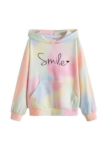 Milumia Girl Tie Dye Letter Hooded Sweatshirt Long Sleeve Pullovers with Pockets