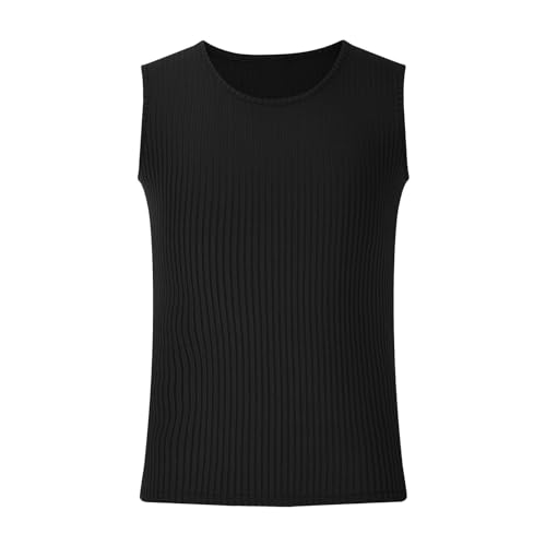 Men's Sleeveless Round Neck Tank Top Casual Slim Fit Knit Sweater Vests Vertical Striped Fitness Muscle Sports Vest3