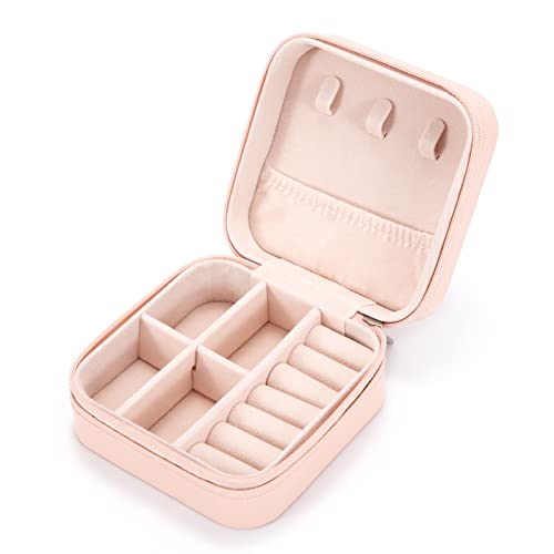 Berkelen Boîte à Bijoux de Voyage, Petit Organisateur De Bijoux Portable Sacs De Rangement en Cuir PU pour Femme Fille pour Collier, Boucles D'oreilles, Bagues, Accessoires Rose Cover