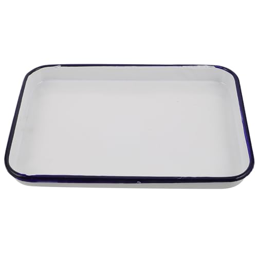 Ipetboom Baking Dish Roaster Pan Retro Rectangular Nonstick Enamel White Easy for Oven Cooking and Serving