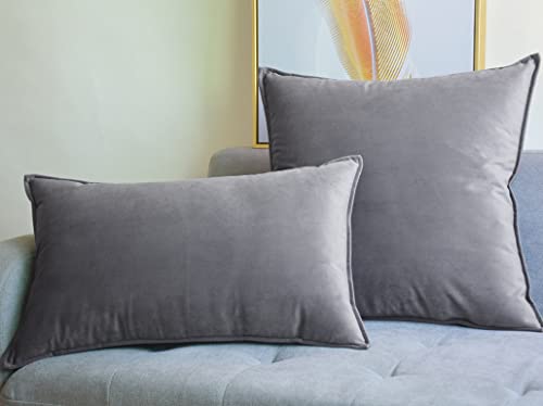 Lutanky Light Grey Velvet Cushion Covers 45cm x 45cm Decorative Square Throw Pillow Covers (Pack of 2) Soft Piped Pillowcases for Sofa Bedroom with Invisible Zipper 18 x 18 Inch - Image 4