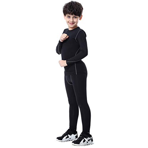Tesuwel 2/3/4 Pcs Boys Girls Base Layer Athletic Compression Leggings And Shirts Thermal Underwear Set Running Pants Tights #TOP4