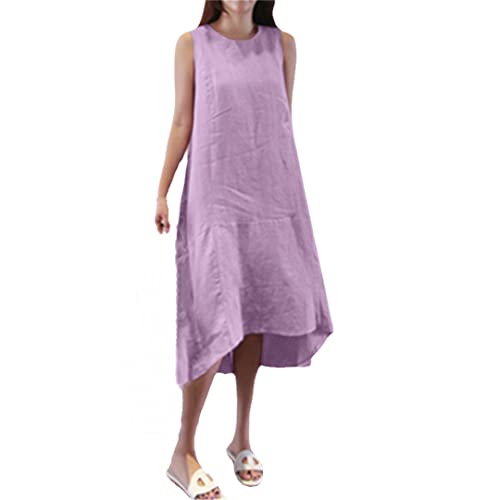 Robe d'été sans manches col rond en lin respirant et fluide
