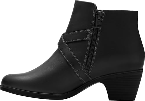 Clarks Clarks Women’s Emily2 Henley Leather Ankle Zip Bootie, Black Leather, 8.5 Wide