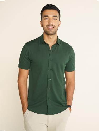 Image of DaMENSCH Men's Constant All-Degree Half Sleeve Regular fit Shirt, Pique Textured, Thermoregulating Cotton Blend, Recycled Fabric Shirts Stylish