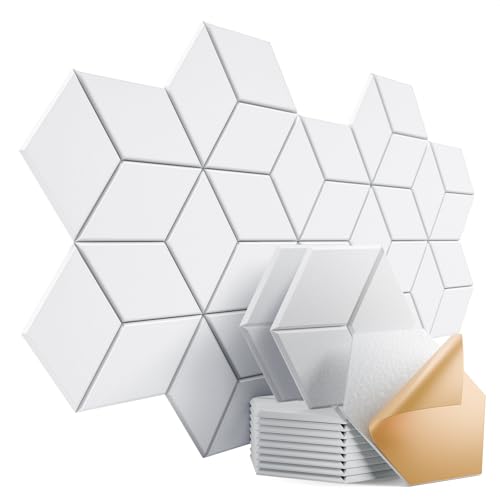 Image of 12 Pack Self-Adhesive Acoustic Panels 12 inch X 10 inch X 0.4 inch - Sound Proof Foam Panels with High Density, Stylish Y-Lined Design, Flame Resistant, Absorb Noise and Eliminate Echoes(White)