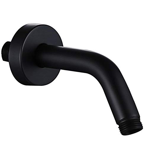 HANTING All Brass 6 inch Shower Arm with Flange, Matte Black, Multi-Layer Electroplating