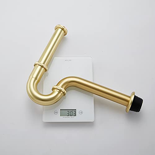 GORDEE Bathroom Basin Sink Bottle P Trap, Brass U-Shape 1-1/4 inch Slip Inlet Drain, Lavatory Adjustable Height Sink Waste Drain P-Trap Kit, Pls Measure ur Sink Hole Size Before Order, Brushed Gold - Thumbnail 7