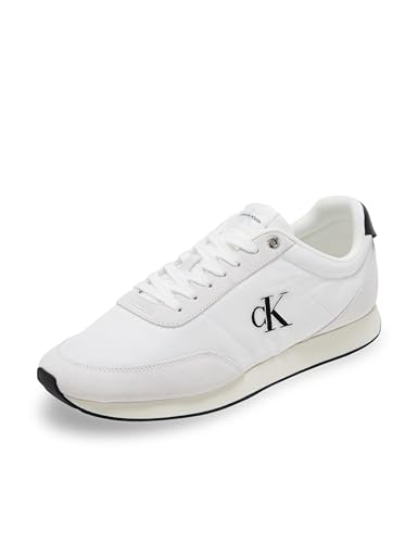 Calvin Klein Runner Sneaker Hombre Retro Mix con Logotipo, Blanco (Bright White/Black), 45