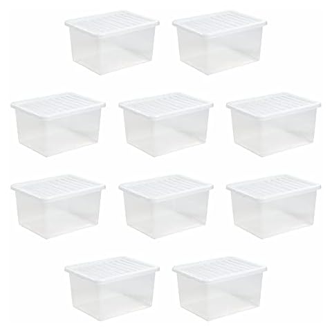 Set of 10 Stackable 37L Storage Boxes Cover