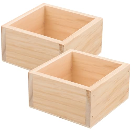 BESTonZON Set 2 Fioriere Quadrate in Legno Rustico Contenitori per Piantare Piante da Interno Vasi Quadrati Country per Decorazioni Casa e Scrivania Fioriere da Fattoria Naturali