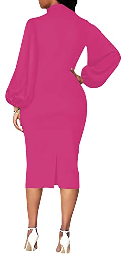 Image of Sexy Long Sleeve Dress for Women Solid Color Bow Knot Turtleneck Formal Gown Midi Casual Church Dresses
