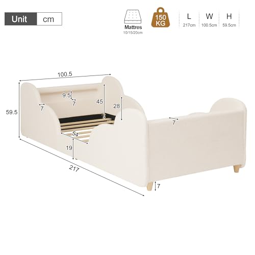 Cama infantil de 90 x 200 cm con barandilla para evitar caídas 3