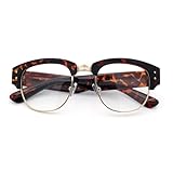 SA106 Retro Nerdy Thick Half Rim Hipster DJ Clear Lens Fashion Eyeglasses [Tortoise Gold - Clear]