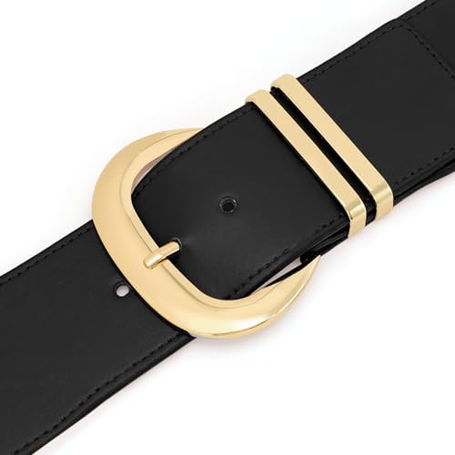 WHIPPY Women Wide Elastic Waist Belt for Dresses Fashion Gold Buckle Stretchy Leather Waistband for Ladies4