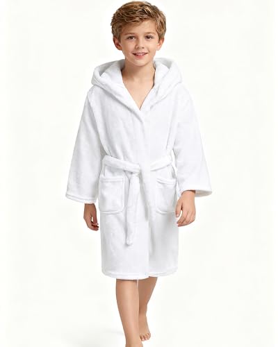CJMJXPH Kids Toddler Boys Girls Fleece Robe Soft Hooded Bathrobe Pajamas Sleepwear 2-16 Years2