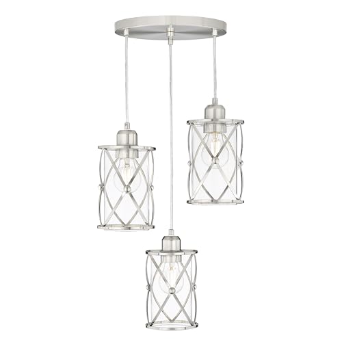 Osimir Brushed Nickel Dining Room Chandelier Light Fixture, 3-Light Pendant Lighting with Clear Glass, Modern Kitchen Island Cluster Hanging Pendant Lights for Sink, CH9176BN3 by Osimir - Used condition - Image 2