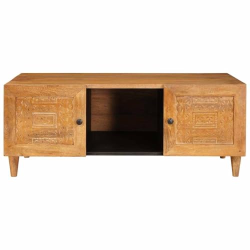 Table basse bois de mangue massif 100 cm salon rangement blanc