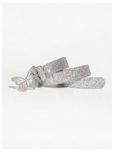 GORGLITTER Women's Y2k Belt Sequin Glitter Butterfly Glitter PU Leather Hip Hop Waist Belts3