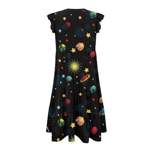 Image of Womens Summer Dress Ruffle Sleeve V Neck Dress Casual Fit Flowy Beach Vacation Sundress with Pocket S-2XL
